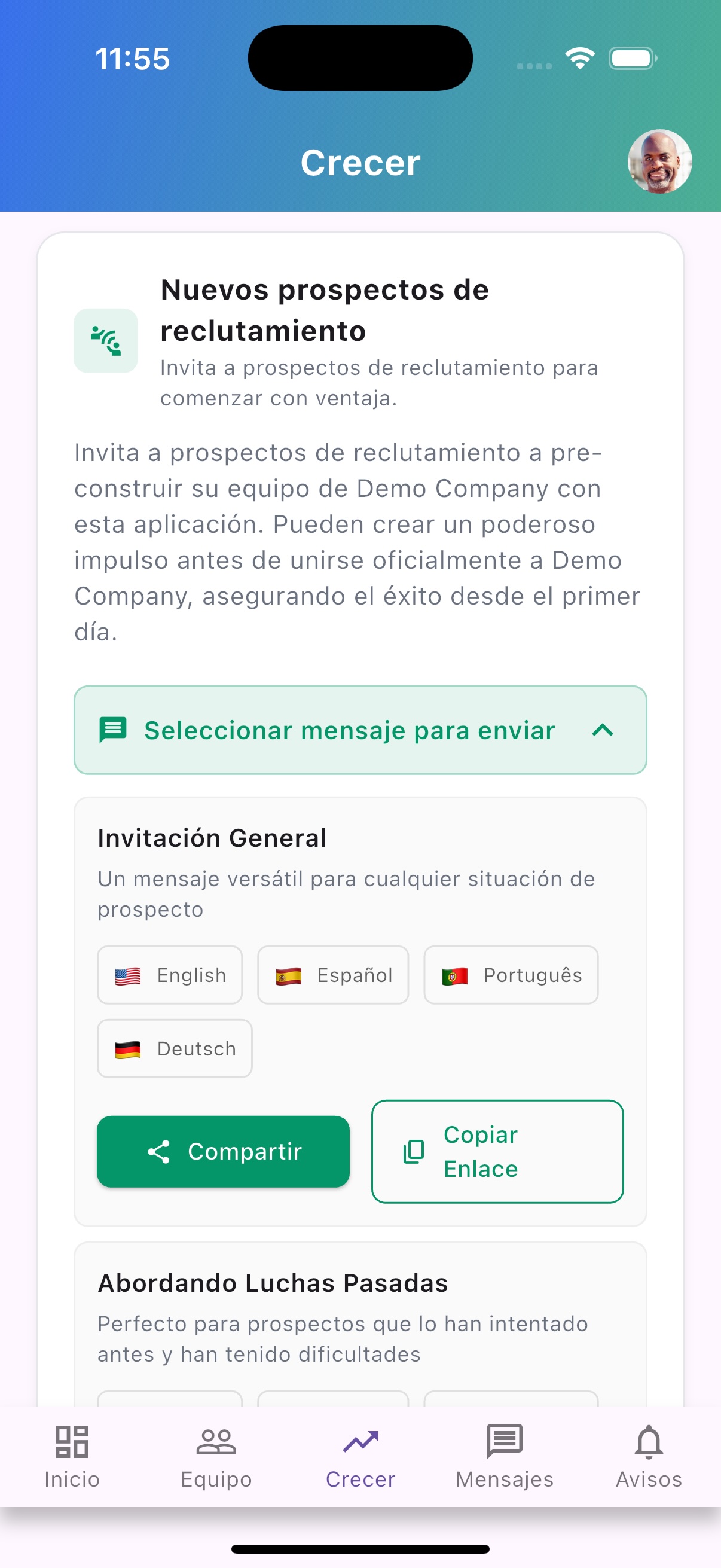 Mensajes de reclutamiento impulsados por IA para cada prospecto - aborda luchas pasadas y objeciones al instante